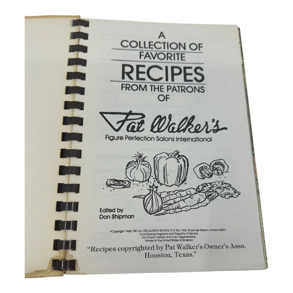 Pat Walkers Favorite Recipes Spiral-Bound‎ Cookbook 1982? Vintage VTG. Extras